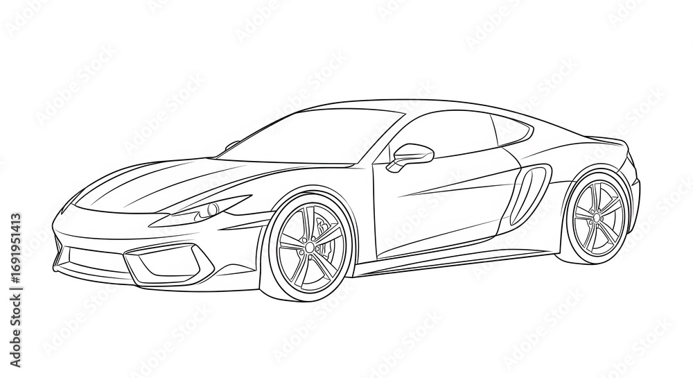 Naklejka premium Outline Sport Car Illustration Sleek Modern Automobile Design on White Background