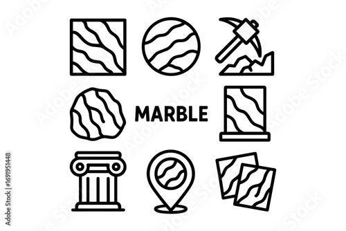 Marble mining and design outline icons collection