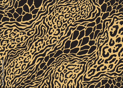 Abstract hybrid animal skin pattern design. Animal print vector illustration background. Wildlife fur skin design illustration for web, home decor, fashion, surface, graphic design