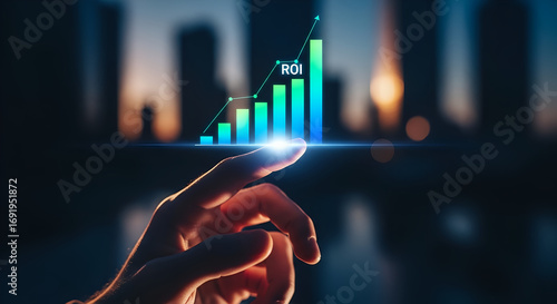 Increasing ROI A Visual Representation of Financial Growth in the Modern Business Landscape, illustrated with an abstract visualization of rising financial ROI