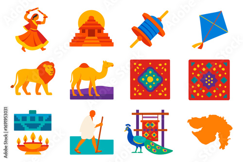 Vibrant indian cultural symbols: dance, animals, and festivals