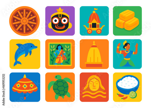 Colorful icons of indian culture and traditions in flat design