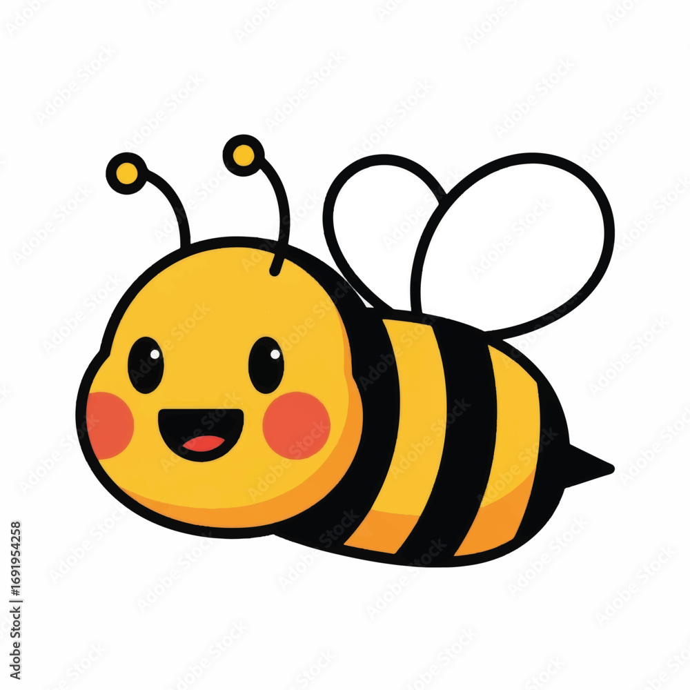 Obraz premium Cheerful cartoon bee illustration with a happy smiling face.