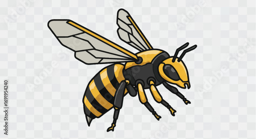 Cartoon Yellow Jacket Wasp Illustration with Black and Yellow Stripes.