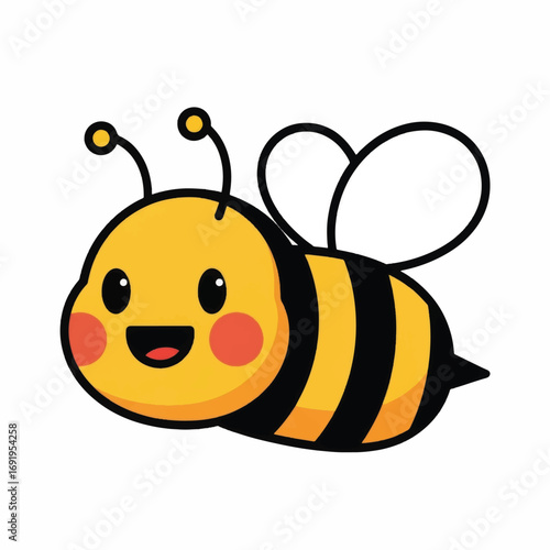 Cheerful cartoon bee illustration with a happy smiling face.