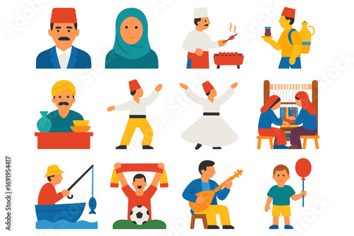 Cultural traditions and daily life in modern flat design