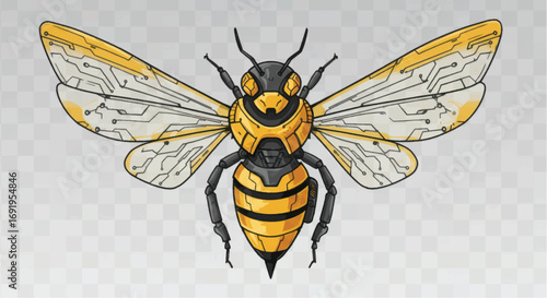 Stylized Robotic Bee with Intricate Wing Patterns.