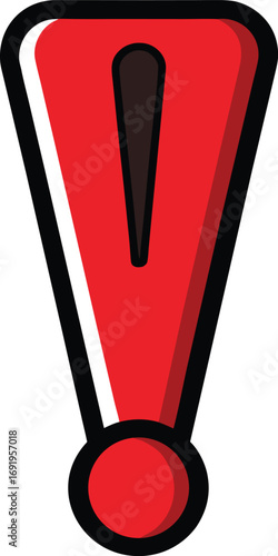 Bold Red Exclamation Mark Symbol with Dark Outline and Shadow punctuation alert EPS vector file download 