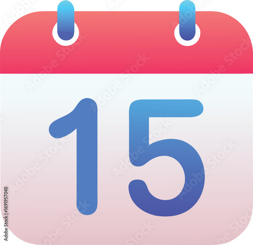 Calendar Icon With Red Top And Blue Number 15 On White Background date fifteen EPS vector file download 