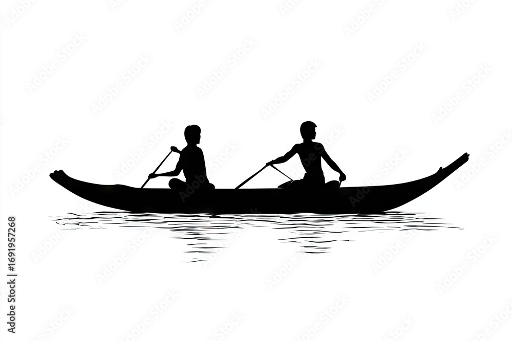 Naklejka premium Silhouette of two people in a longboat.