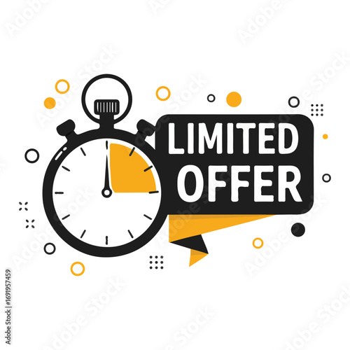 Limited time offer banner with clock and countdown. Exclusive promotion deal, last minute one day sale, auction discount timer vector illustration EPS10