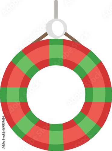 Red and green striped life preserver ring hanging from a hook  lifebuoy life ring EPS vector file download