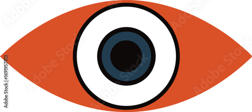 Simple orange eye illustration with a dark blue pupil and white sclera symbol vision EPS vector file download