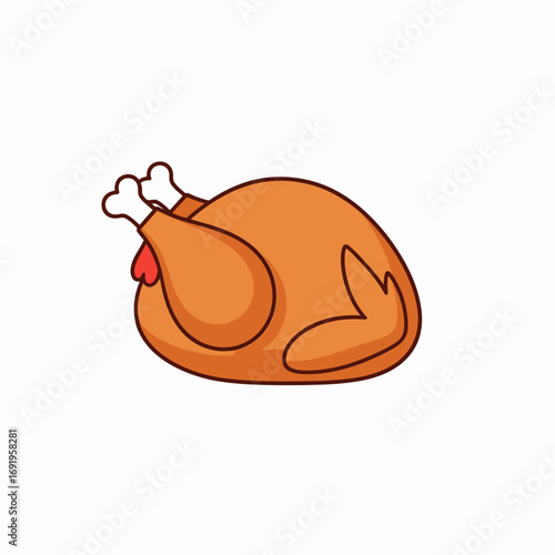 Roasted chicken illustration, simple cartoon style, Thanksgiving dinner, poultry.