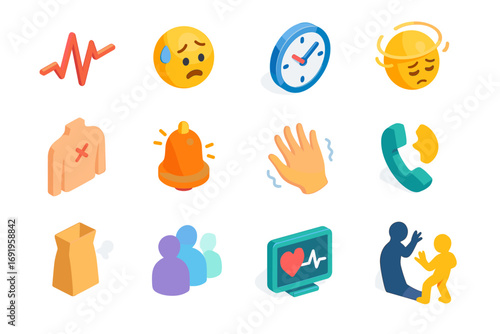 Set of isometric icons depicting various human emotions and situations
