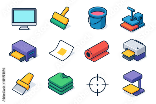 Modern icon set for screen printing and digital art equipment