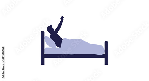 a person stretching arms wide awake in bed