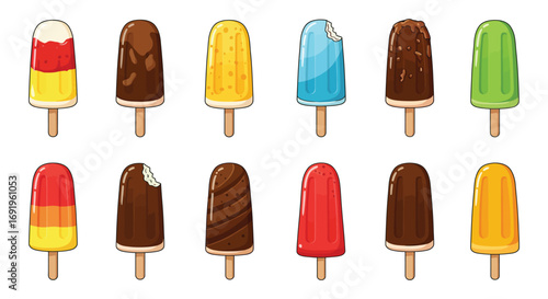 colorful popsicles arranged neatly in two rows