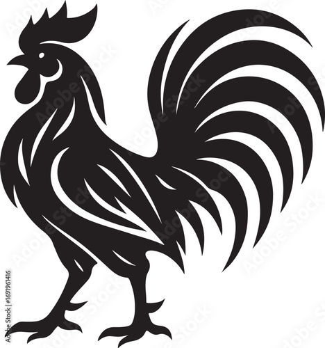 Majestic Rooster Silhouette Farm Animal Cock and Chicken Vector Logo or Icon