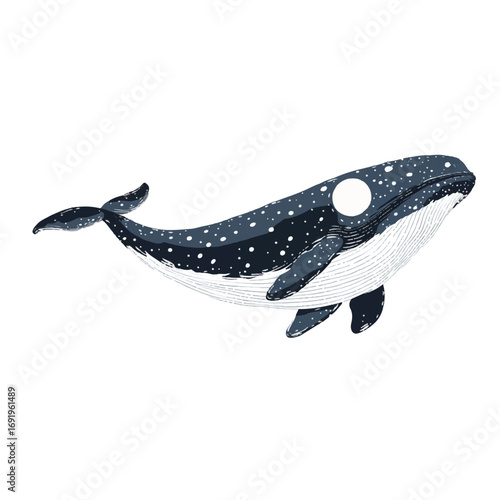 Artistic illustration of a celestial whale with white spots.