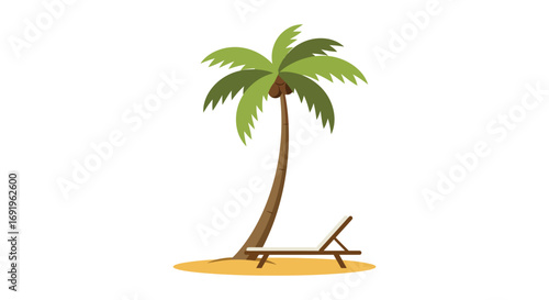 a palm tree stands tall beside a beach chair