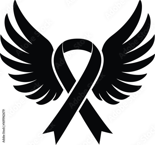 Awareness Ribbon with Wings Silhouette