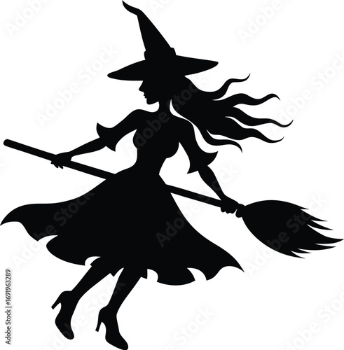 Witch on Broomstick Silhouette