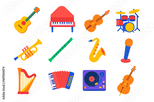 Colorful musical instruments collection with flat design style
