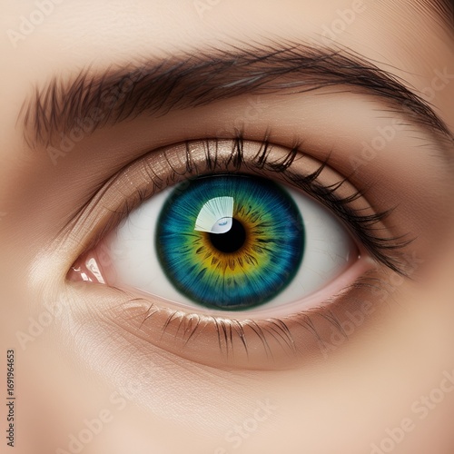 A beautiful eye with vibrant colors , close up view 