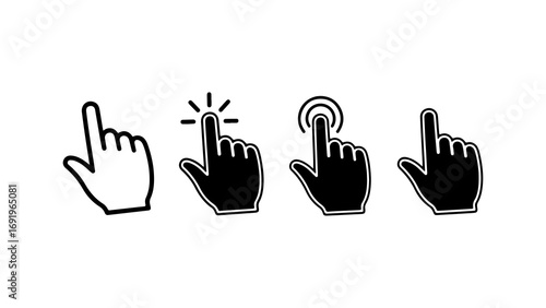 Hand cursor icons set with transparent background