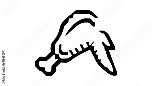 Hand holding bone outline art with transparent background