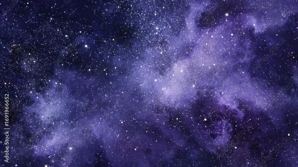 Naklejka premium Cosmic Nebula: A Celestial Tapestry of Purple and Starlight