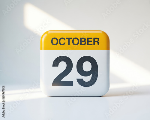 Vibrant October 29th Calendar Page Displaying a Significant Date with Bold Numerals and Bright Yellow Accent