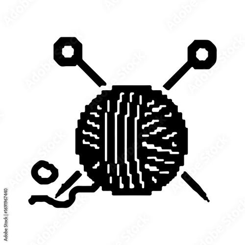 Knitting needles and yarn ball with transparent background