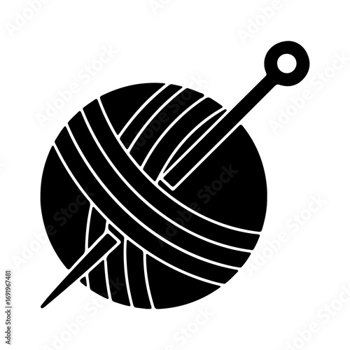 Knitting yarn ball with knitting needle with transparent background