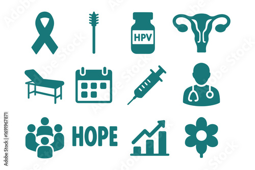 Health awareness icons: prevention, treatment, and support
