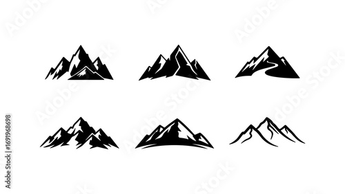 Mountain peak icons set with transparent background