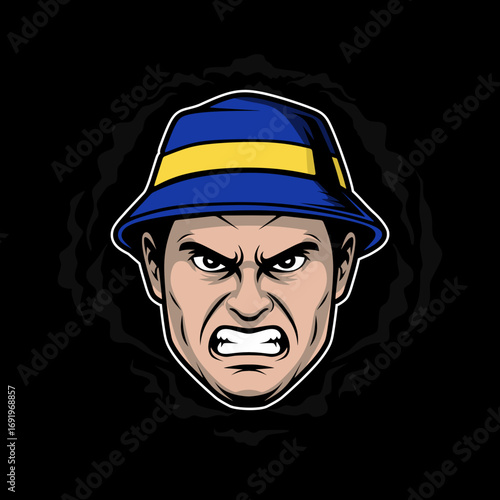 portrait of a man ultras hooligan hools with hat vector design