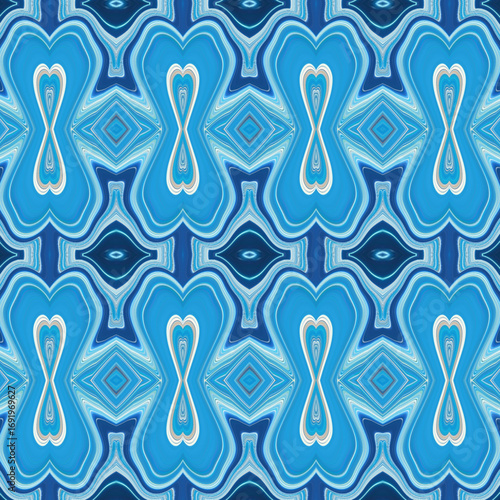 Abstract blue geometric pattern with fluid symmetry and modern kaleidoscope design, perfect for backgrounds, wallpaper, and digital art. Golden keywords: abstract, pattern, symmetry, blue, kaleidoscop