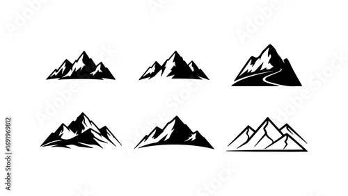Mountain range silhouettes with transparent background