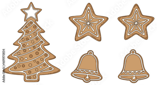 Assortment of Christmas Gingerbread Cookies with Icing Decorations