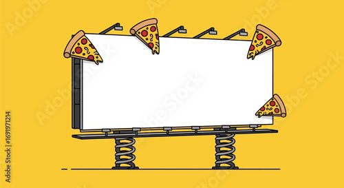Cartoon Billboard with Pizza Slice Decorations