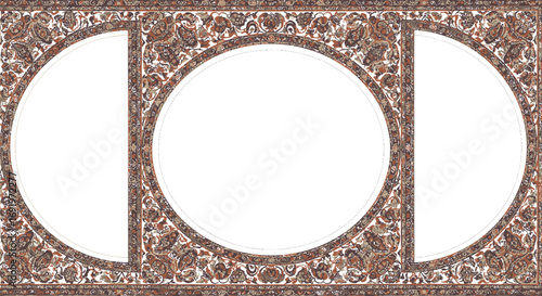Exquisite ornate floral frame with three oval openings perfect for elegant invitations and decorative designs