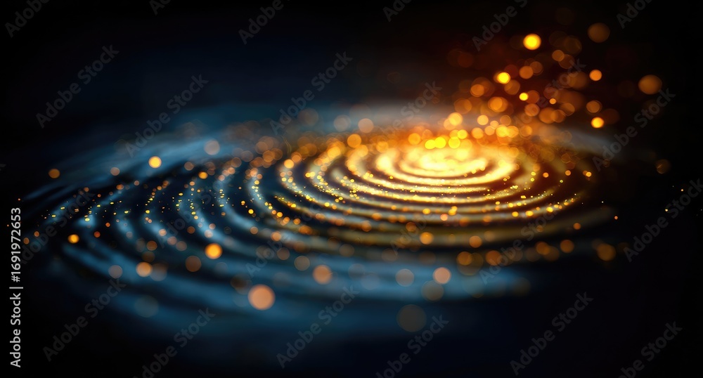 Fototapeta premium Abstract swirling spiral with golden particles