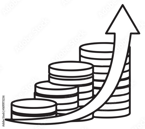 Stacks of Coins with Upward Arrow Representing Financial Growth and Investment