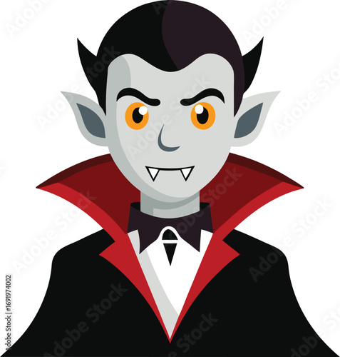 Cartoon Vampire with Fangs and Black Suit for Halloween Illustration