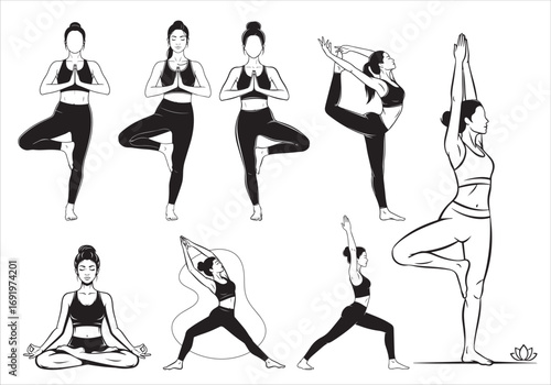 Yoga Poses Collection: Women Practicing Wellness and Mindfulness