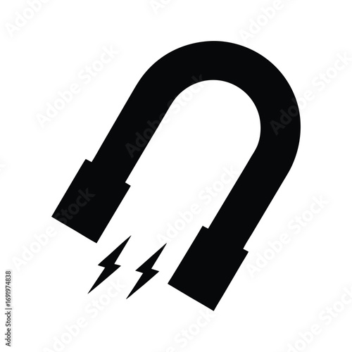 Illustration of a black horseshoe magnet attracting with magnetic field lines physics tool