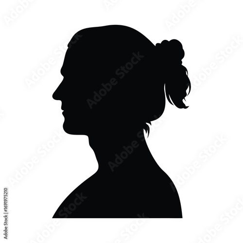 Silhouette of man with man bun hairstyle vector illustration profile view black and white drawing