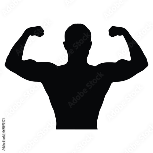 Silhouette of a muscular man flexing biceps for fitness motivation and body building concept art